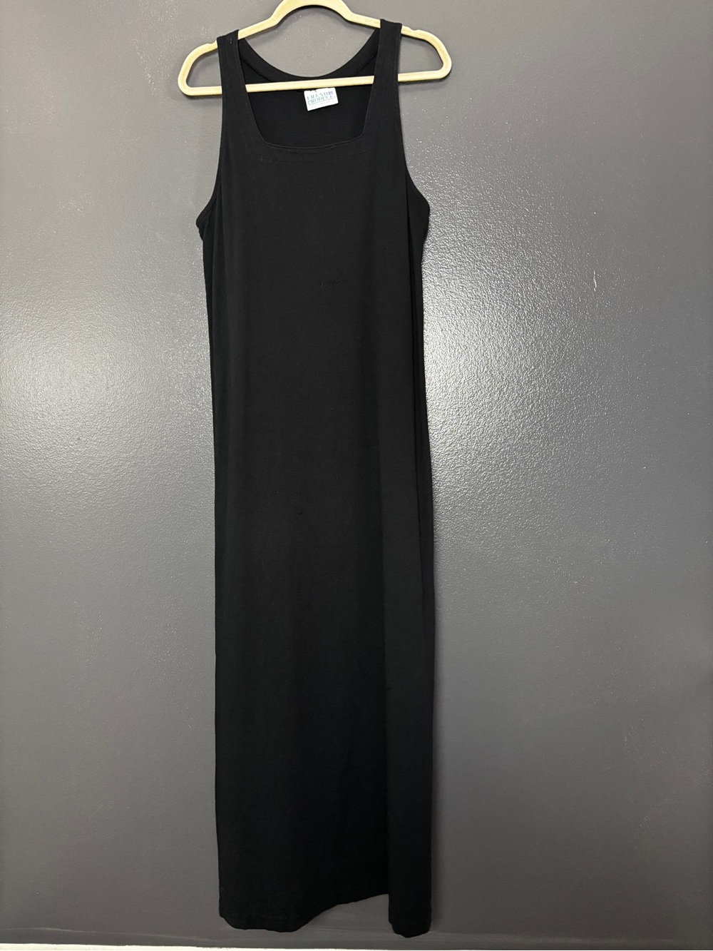 Vintage 90s Black Cotton Square Neck Maxi Dress | Size L